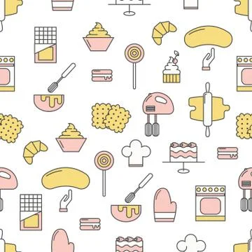 Confectionery vector flat line art decorative seamless pattern Illustrazione stock