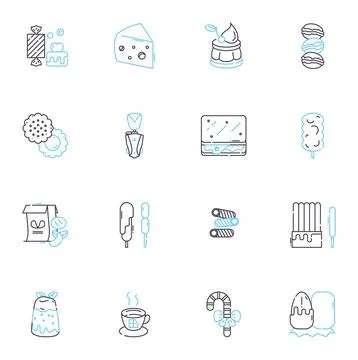 Confectiry linear icons set. Sweets, Candy, Chocolate, Confections, Gummies Ilustração Stock
