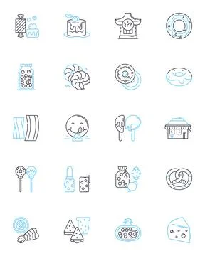Confectiry linear icons set. Sweets, Candy, Chocolate, Confections, Gummies Ilustração Stock