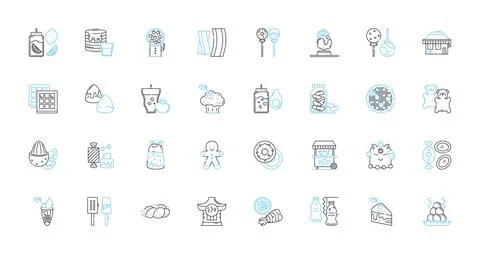 Confectiry linear icons set. Sweets, Candy, Chocolate, Confections, Gummies Ilustração Stock