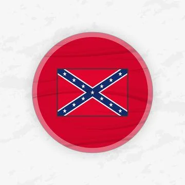 Confederate Flag in a Circular Emblem Design, Abstract Round Sticker Illust.. Stock Illustration