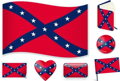 Confederate flag. Vector illustration. 3 layers. Shadows, flat flag, lights and Stock Illustration