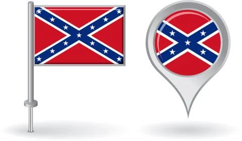 Confederate pin icon and map pointer flag. Vector Stock Illustration