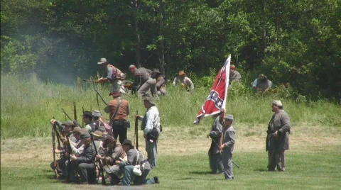 Confederate Skirmish with Loading of Cannon Stock Footage 879838
