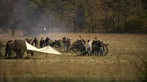 Confederate's firing cannons Stock Footage 40479623