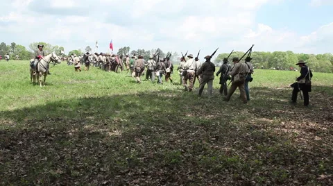 Confederates march single file, Civil War scenes Stock Footage 39986258