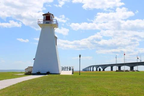 Confederation Bridge and lighthouse Stock Photos