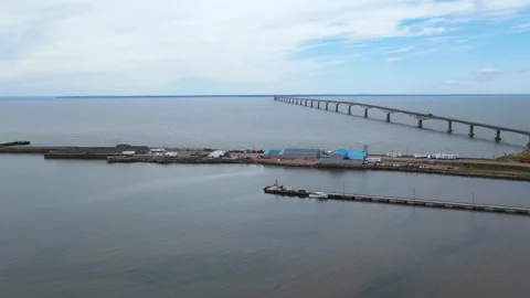 Confederation Bridge the longest bridge in Canada over the ocean, PEI Stock Footage 339360877