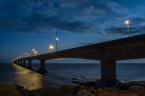 Confederation bridge at night Stock Photos