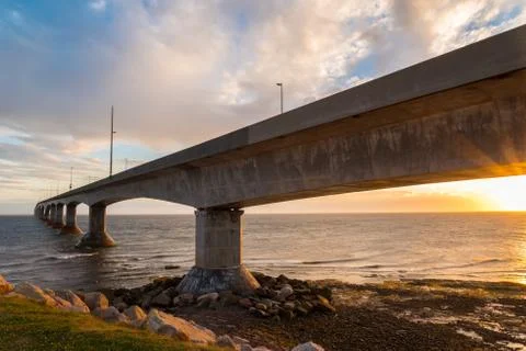 Confederation bridge at sunset Stock Photos