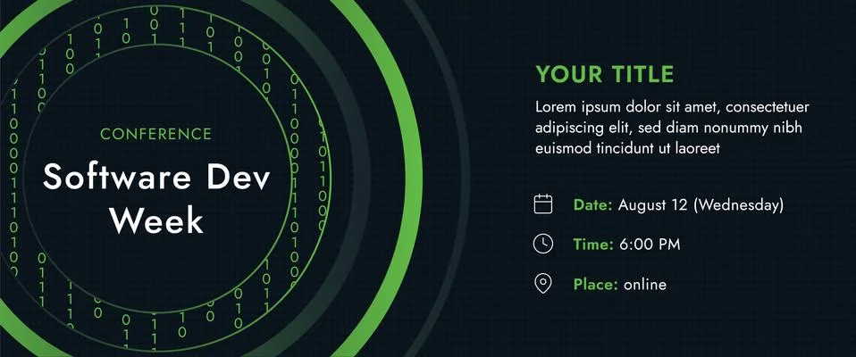 Conference Development Week with the binary concept and contact data on a dark b Stock Illustration