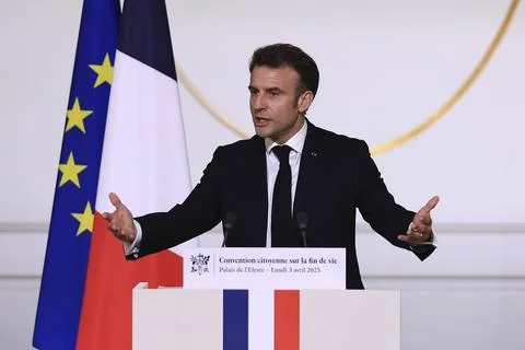 Conference on euthanasia at Elysee Palace, Paris, France - 03 Apr 2023 스톡 사진