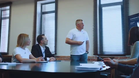 Conference at a large table, presentation at a conference Video stock 237033419