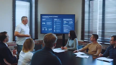 Conference at a large table, presentation at a conference Video stock 237033553
