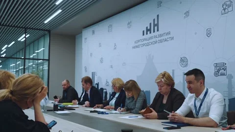 Conference at a large table, presentation at a conference Video stock 237033788