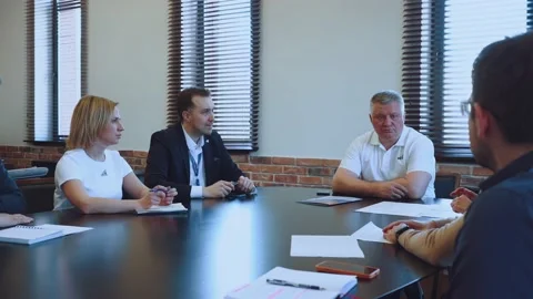 Conference at a large table, presentation at a conference Video stock 237033835