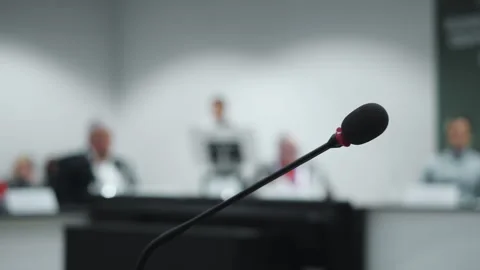Conference microphone ready for business presentation or public speech. Stock-Footage 320884885