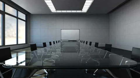 Conference room, forward moving camera, front white board. day time. Stock Footage
