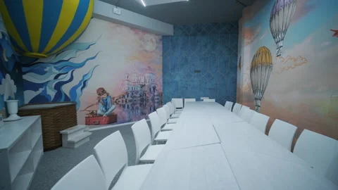  A conference room with a long rectangular table and several chairs 스톡 동영상 278697810