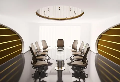 Conference room with oval table 3d Stock Illustration