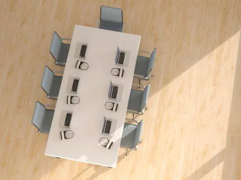 Conference room, table wit virtual reality glasses, 3D Rendering Illustrazione stock