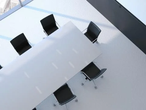 Conference room with white table. 3d rendering Illustrazione stock