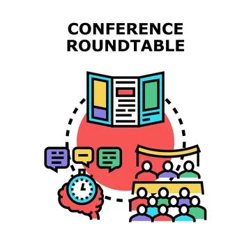 Conference roundtable discussion presenting new business ideas Stock Illustration