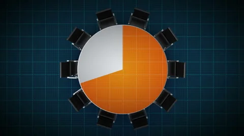 Conference table changes pie chart, indicated 70 percent. business room. Stock Footage