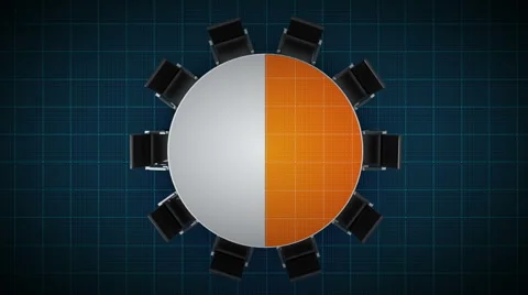Conference table changes pie chart, indicated 50 percent. business room. Stock Footage