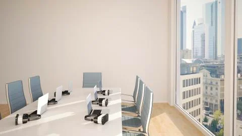 Conference table with virtual reality glasses, 3D Rendering Ilustración de archivo
