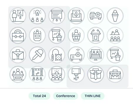 Conference Vector Icon Toolkit featuring 24 Editable 128x128 Thin Line elemen Stock Illustration