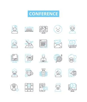 Conference vector line icons set. Convention, Symposium, Meeting, Forum Ilustración de archivo