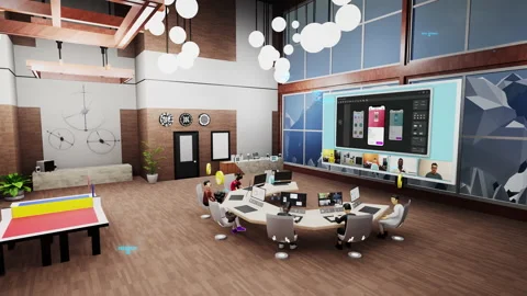 Conference in virtual office about mobile app Stock Footage 231966076