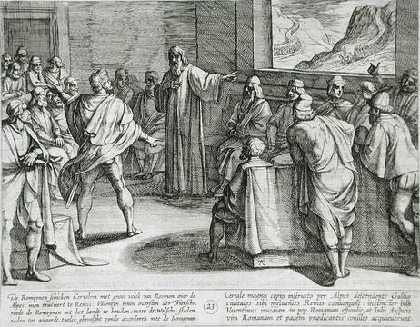 Conference on What Steps to Take Upon the Romans' New Troops Approaching Ac.. Stock Illustration