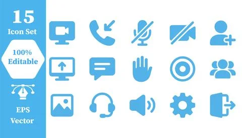 Conferencing and remote collaboration flat vector icon set with conferencing Stock Illustration