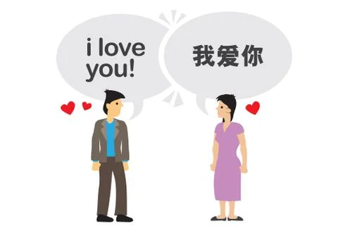 Confession of a couple in different languages. Concept of foreign communicati Stock Illustration