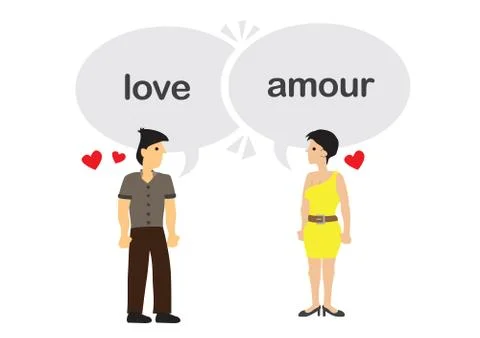 Confession of a couple in different languages. Concept of foreign communicati Stock Illustration