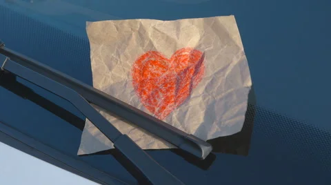 Confessions on a Windshield - Hand Drawn Heart - camera pan Stock-Footage 62242040