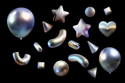 Confetti 3d chrome figure vector, figures. y2k style, star and elements for.. Stock Illustration