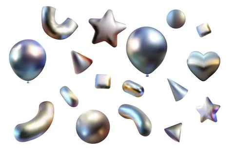 Confetti 3d chrome figure vector, figures. y2k style, star and elements for.. Stock Illustration