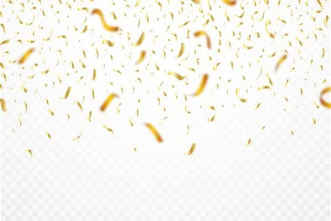 Confetti and foil background vector. Realistic golden ribbon and confetti fal Stock Illustration