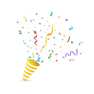 Confetti and tinsel explosion background. Realistic ribbon and confetti vecto Stock Illustration