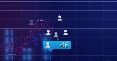 Confetti animating around blue bubble updating count, icons and charts showing Stock Footage 319783302
