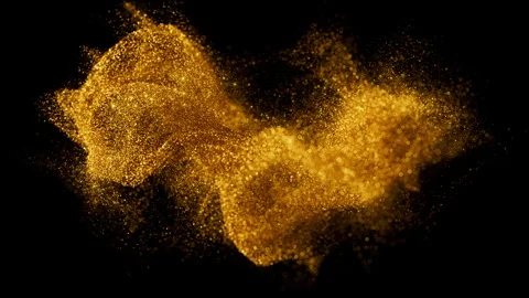 Confetti blowing in a stream of wind with sparkling particles. Golden dust. Stock Footage 317514754