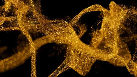 Confetti blowing in a stream of wind with sparkling particles. Golden dust. Stock Footage 319404911