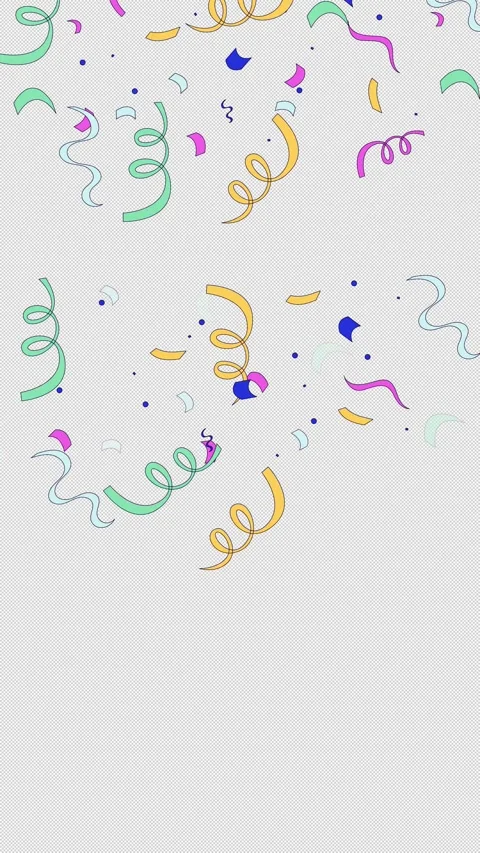 Confetti curling streamers animated vertical overlay with falling down Stock Footage 334105367