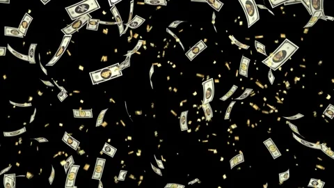 Confetti dollar bills falling in dark studio background for financial Stock Footage 346198529