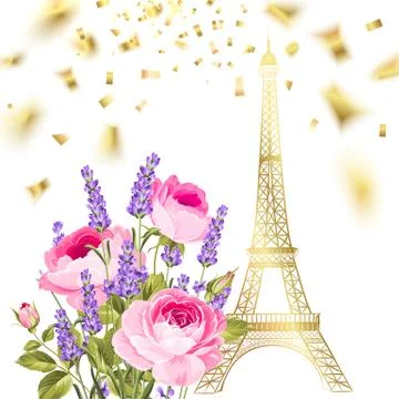 Confetti with eiffel tower Stock Illustration