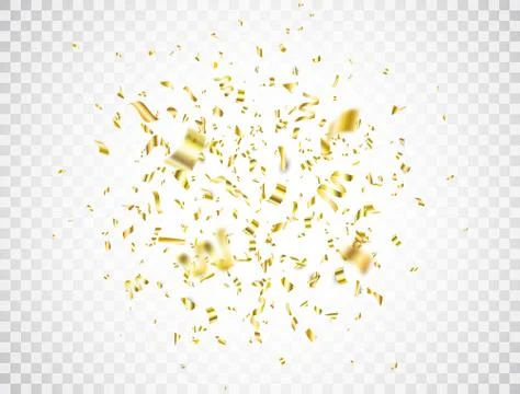 Confetti explosion on transparent background. Falling gold confetti. Bright g Stock Illustration