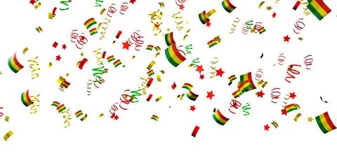 Confetti falling from above features national flags of Bolivia and colorful.. Fotos Stock